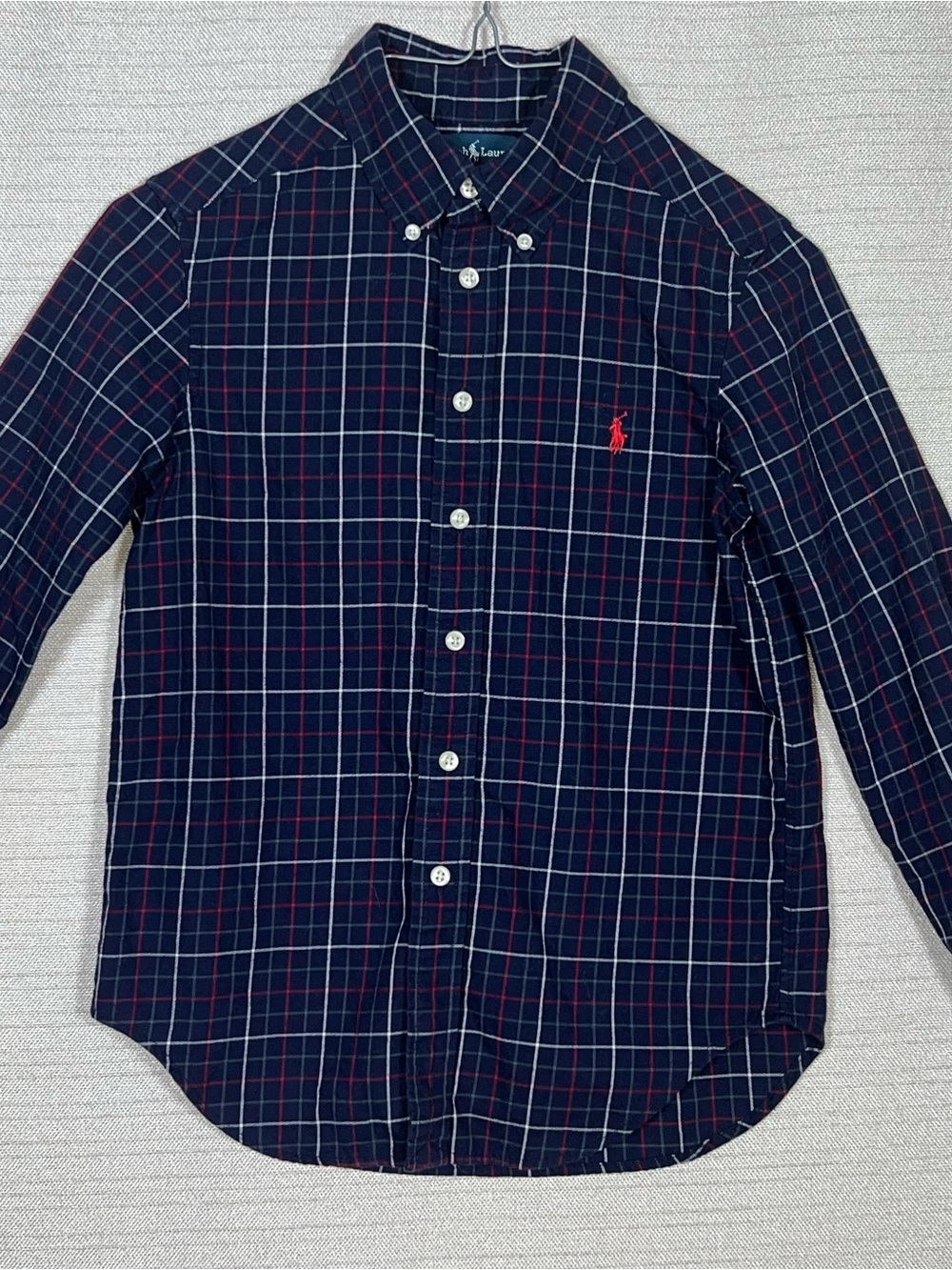 Ralph Lauren Boy’s Size 8 Navy Blue Plaid Button-Down Shirt - Picture 3 of 5